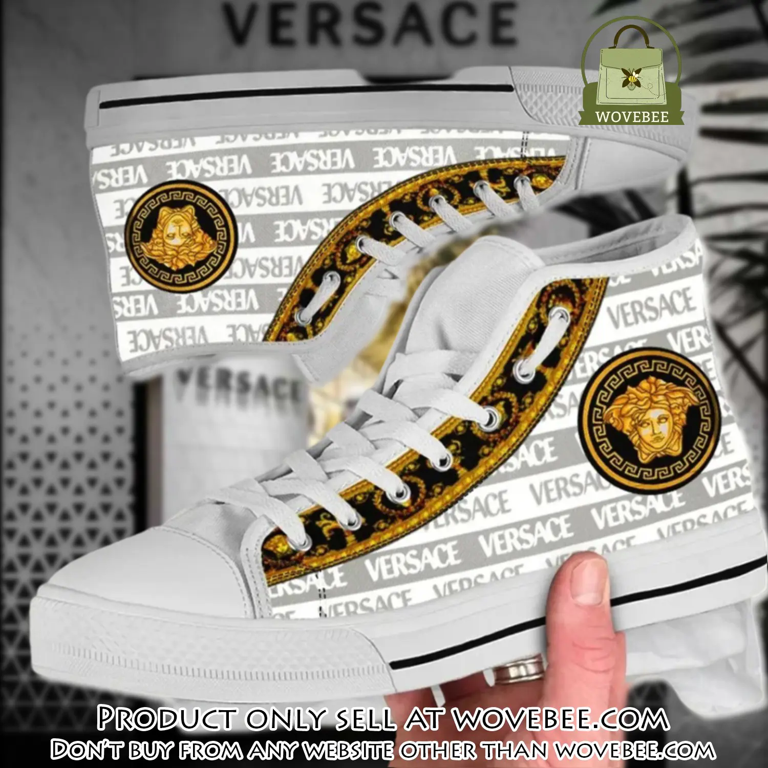 Versace new medusa gold white premium high top canvas shoes luxury brand gifts for men women wvb5348834